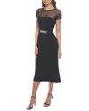 Marina 268992 Short Cocktail Fitted Midi Length Dress In Black