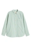 Marine Layer Abbey Stripe Cotton Poplin Button-up Shirt In Deep Sea/white Stripe
