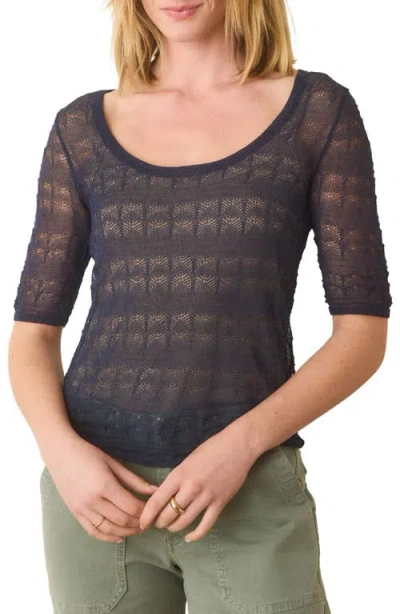 Marine Layer Alana Pointelle Stitch Sweater In Mood Indigo