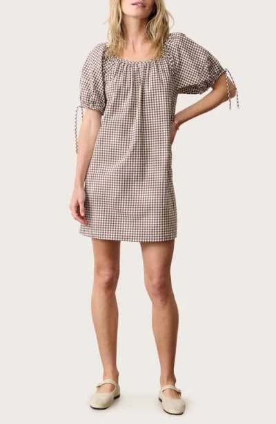 Marine Layer Aleca Gingham Pima Cotton Minidress In Brown