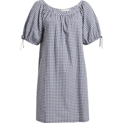 Marine Layer Aleca Gingham Tie Sleeve Minidress In Blue