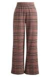 Marine Layer Allison Plaid Pull-on Wide Leg Moleskin Pants In Brown