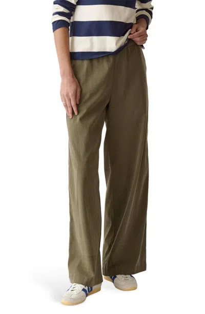 Marine Layer Allison Pull-on Wide Leg Side Stripe Pants In Olive