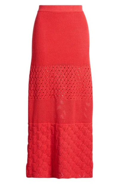 Marine Layer Amada Midi Cotton Sweater Knit Skirt In Red