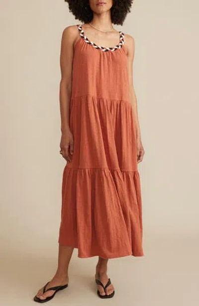 Marine Layer Andrea Braided Neck Tiered Midi Dress In Baked Clay