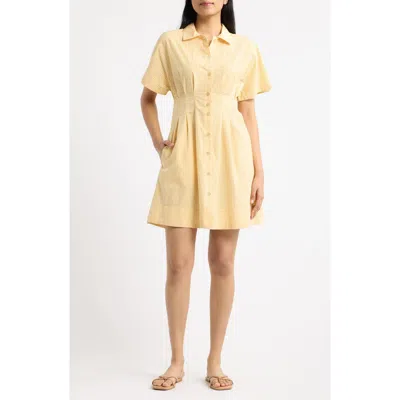 Marine Layer Arden Gingham Pima Cotton Mini Shirtdress In Yellow
