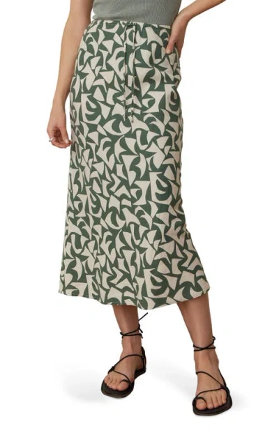 Marine Layer Avery Geo Print Drawstring Midi Skirt In Pine Geo