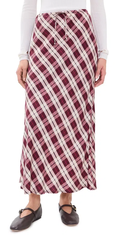 Marine Layer Avery Silky Maxiskirt Warm Plaid In Burgundy