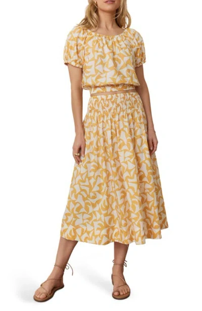 Marine Layer Bea Poplin Midi Skirt In Marigold Geo
