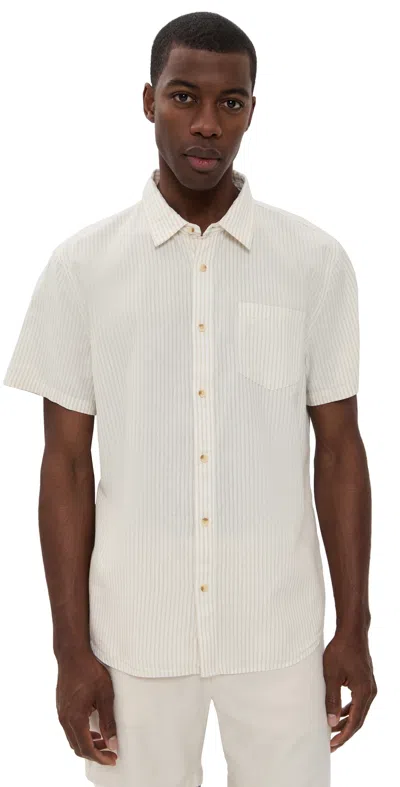 Marine Layer Better-than-linen Shirt Tan/white Stripe