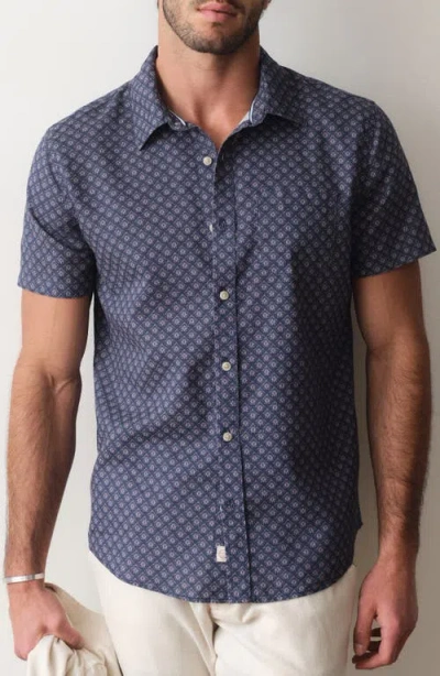 Marine Layer Better-than-linen Diamond Print Short Sleeve Button-up Shirt In Blue