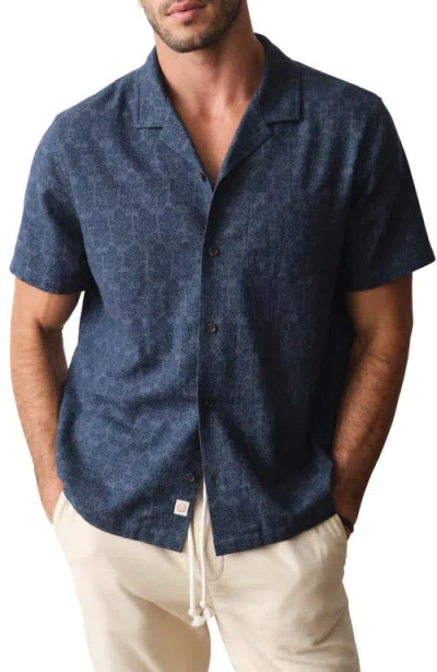 Marine Layer Block Print Stretch Selvage Resort Shirt In Blue