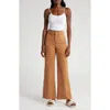 Marine Layer Bridget High Waist Raw Hem Wide Leg Pants In Tobacco