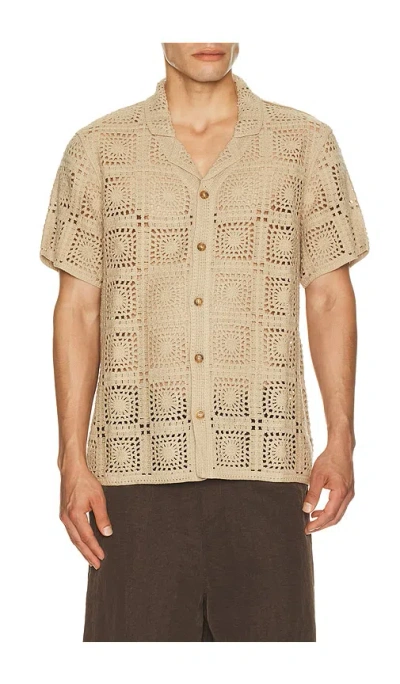 Marine Layer Callum Crochet Button Down Shirt In Brown