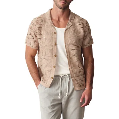 Marine Layer Callum Open Stitch Short Sleeve Button-up Shirt In Brown