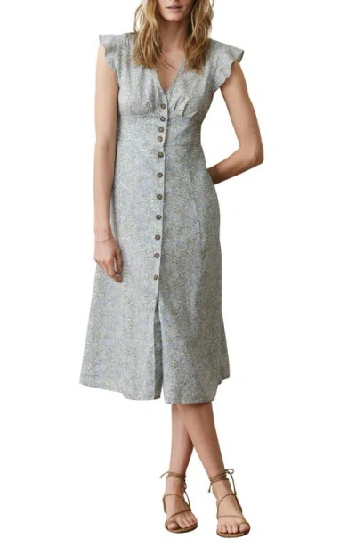 Marine Layer Camila Floral Button Front Hemp Blend Midi Dress In Gray