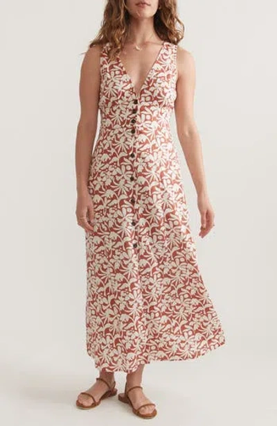 Marine Layer Camila Floral Sleeveless Hemp Blend Maxi Dress In Auburn