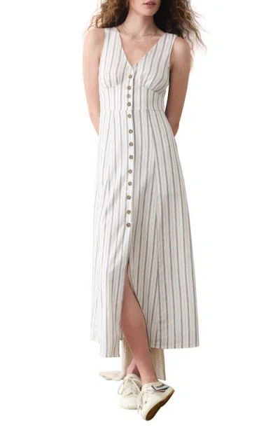 Marine Layer Camila Stripe Button Front Hemp Blend Maxi Dress In White