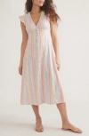 Marine Layer Camila Stripe Button Front Midi Dress In Warm Rainbow Stripe
