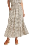 Marine Layer Chloe Windowpane Smocked Maxi Skirt In Parchment/black Windowpane