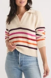 MARINE LAYER MARINE LAYER CLAIRE STRIPE WOOL & COTTON JOHNNY COLLAR POLO SWEATER