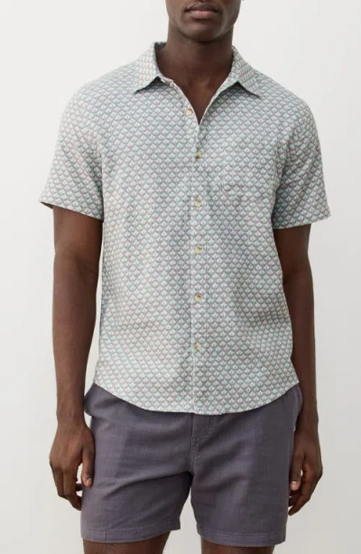 Marine Layer Classic Leaf Print Short Sleeve Stretch Cotton Selvage Button-up Shirt In White