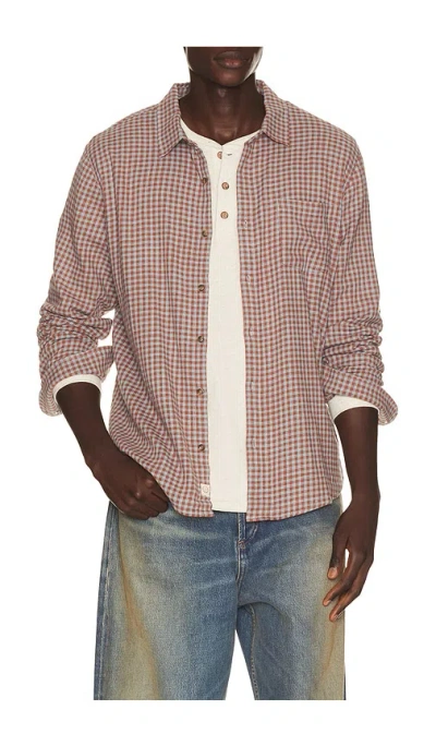 Marine Layer Classic Stretch Selvage Shirt In Burgundy & Blue Gingham
