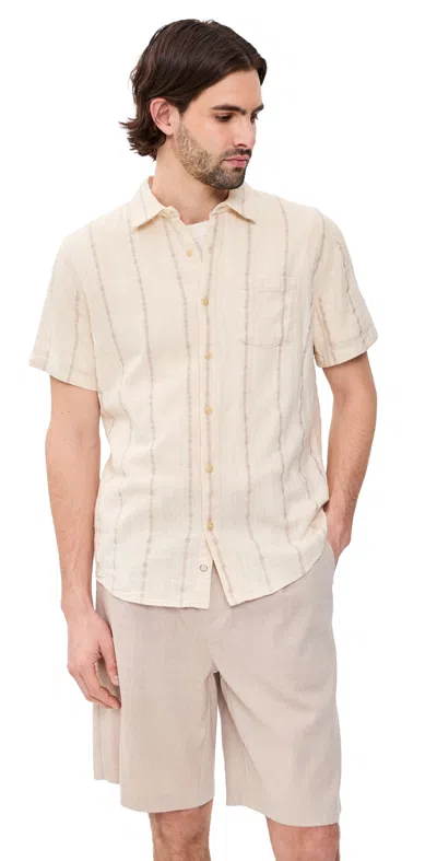 Marine Layer Classic Stretch Selvage Shirt Cream Embroidery In Multi