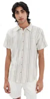 Marine Layer Classic Stretch Selvage Shirt Cream/olive Stripe In Cream/olive Stripe