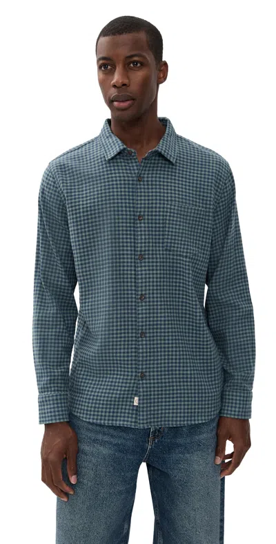 Marine Layer Classic Stretch Selvage Shirt Green/navy Gingham In Blue