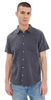 Marine Layer Classic Solid Short Sleeve Stretch Cotton Selvage Button-up Shirt In Black
