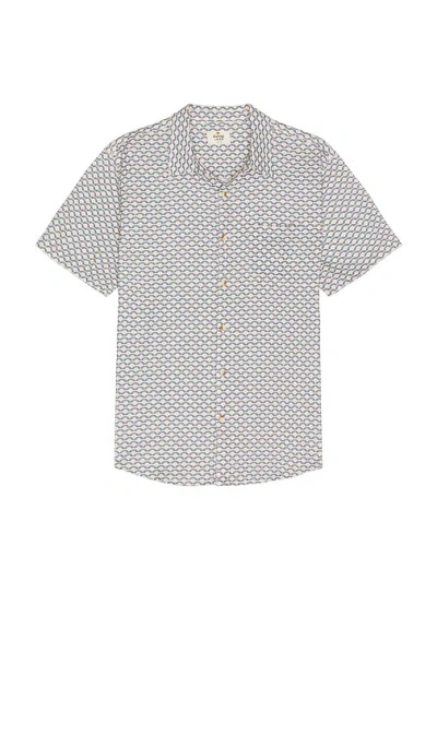 Marine Layer Classic Stretch Selvage Short Sleeve Shirt In Japanese Wave Print