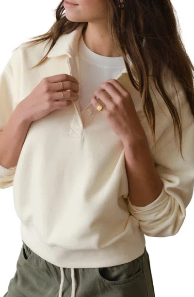 Marine Layer Cloud 9 Cotton Blend Fleece Polo Sweatshirt In Neutral