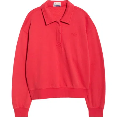 Marine Layer Cloud 9 Cotton Blend Fleece Polo Sweatshirt In Red