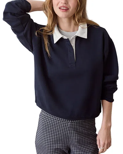 Marine Layer Cloud 9 Cotton Blend Fleece Polo Sweatshirt In Blue