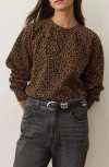 Marine Layer Cloud 9 Fleece Leopard Print Sweatshirt In Brown