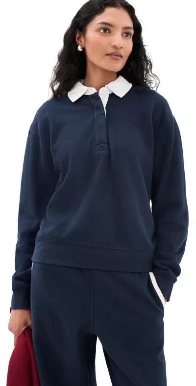 Marine Layer Cloud 9 Fleece Polo Navy In Blue