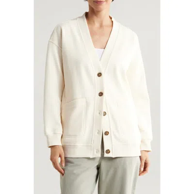 Marine Layer Cloud Nine Cotton Blend Fleece Cardigan In Antique White