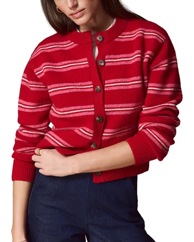 Marine Layer Coastal Stripe Merino Wool Crewneck Cardigan In Red