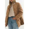 Marine Layer Collarless Quilted Coat In Brown