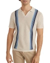 Marine Layer Conrad Cotton Sweater Knit Stripe Standard Fit Polo Shirt In Oatmeal