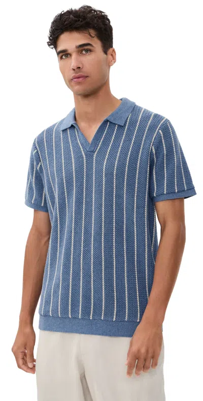 Marine Layer Conrad Sweater Polo Azure Stripe In Blue