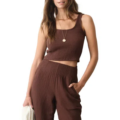 Marine Layer Coralina Smocked Crop Tank In Brown