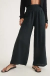 Marine Layer Corinne Double Cloth Cotton Palazzo Pants In Black