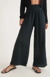 Marine Layer Corinne Double Cloth Cotton Palazzo Pants In Black
