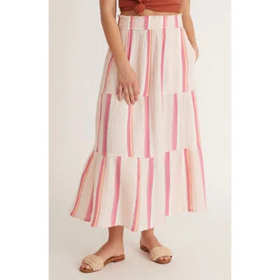 Marine Layer Corinne Stripe Cotton Gauze Maxi Skirt In Pink Multi Stripe