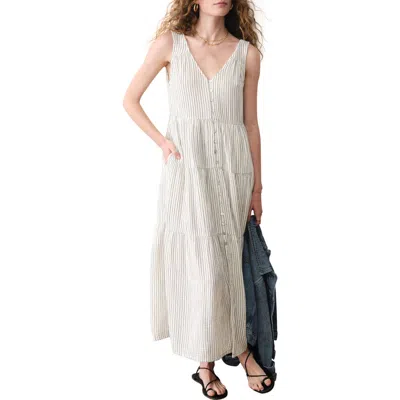 Marine Layer Corinne Stripe Sleeveless Organic Cotton Maxi Dress In White