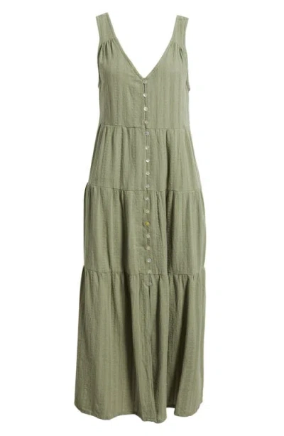 Marine Layer Corinne Tiered Sleeveless Cotton Midi Dress In Green
