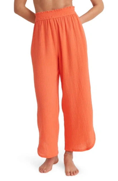 Marine Layer Corinne Wide Leg Double Cloth Cotton Pants In Hot Coral