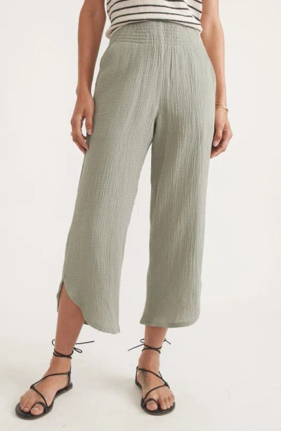 Marine Layer Corinne Wide Leg Double Cloth Cotton Trousers In Shadow